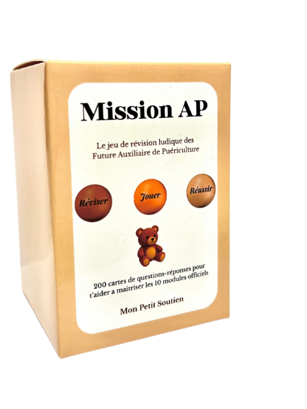 Jeu de révision Mission AP pour auxiliaire de puériculture – cartes questions-réponses pour réviser les 10 modules