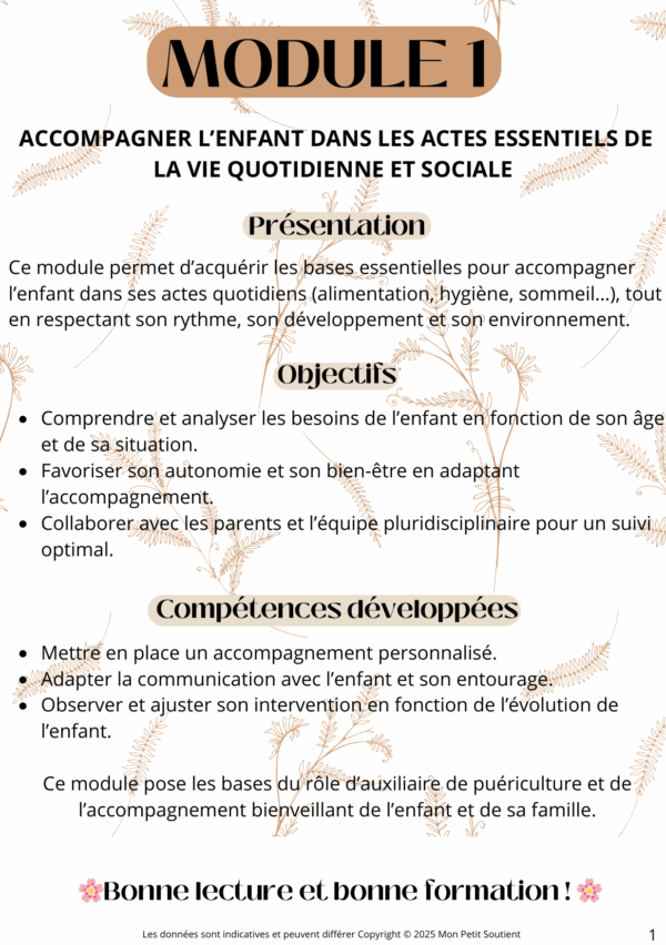 module-1-revision-auxiliaire-puericulture Fiche de révision du Module 1 pour auxiliaires de puériculture : accompagnement de l’enfant dans les actes essentiels de la vie quotidienne et sociale.