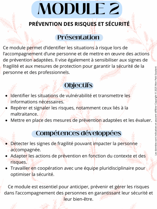 Fiche de révision du Module 2 pour auxiliaires de puériculture : prévention des risques et sécurité des enfants en structure d’accueil.