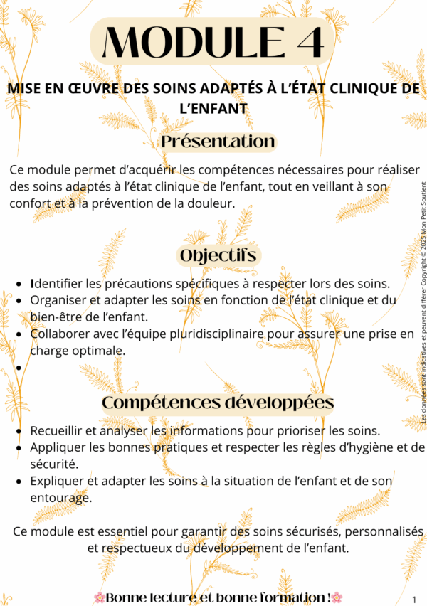 module-4-soins-adaptes-auxiliaire-puericulture Fiche de révision du Module 4 pour auxiliaires de puériculture : mise en œuvre des soins adaptés à l’état clinique de l’enfant.