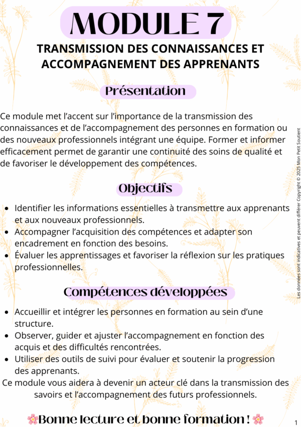 module-7-transmission-accompagnement-ap Fiche de révision du Module 7 pour auxiliaires de puériculture : transmission des connaissances et accompagnement des apprenants.